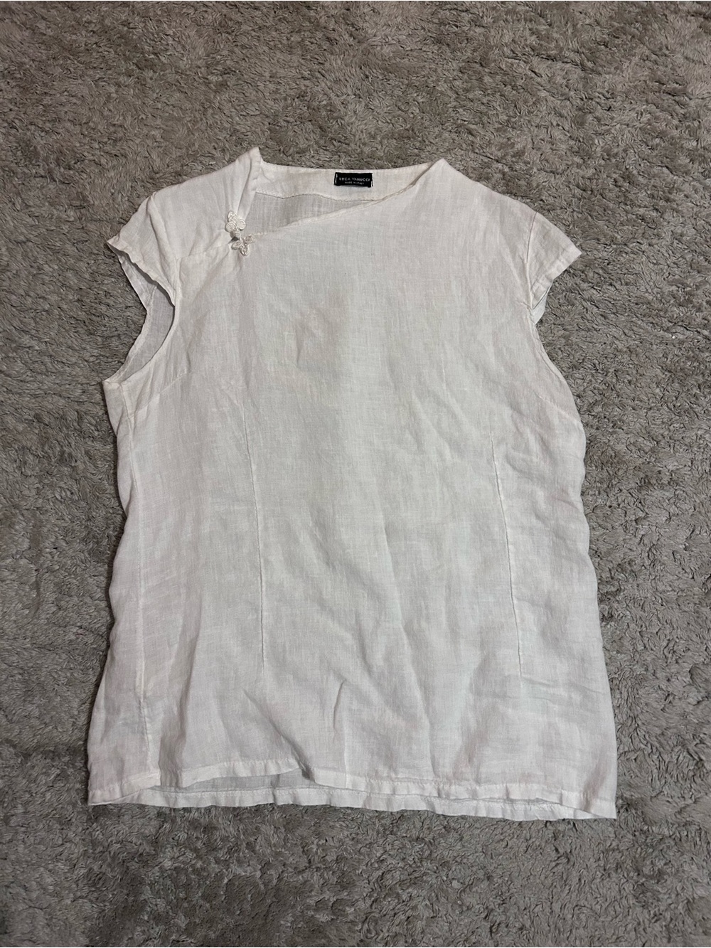 White Linen Cap-Sleeve Tunic Top with Knot Closure